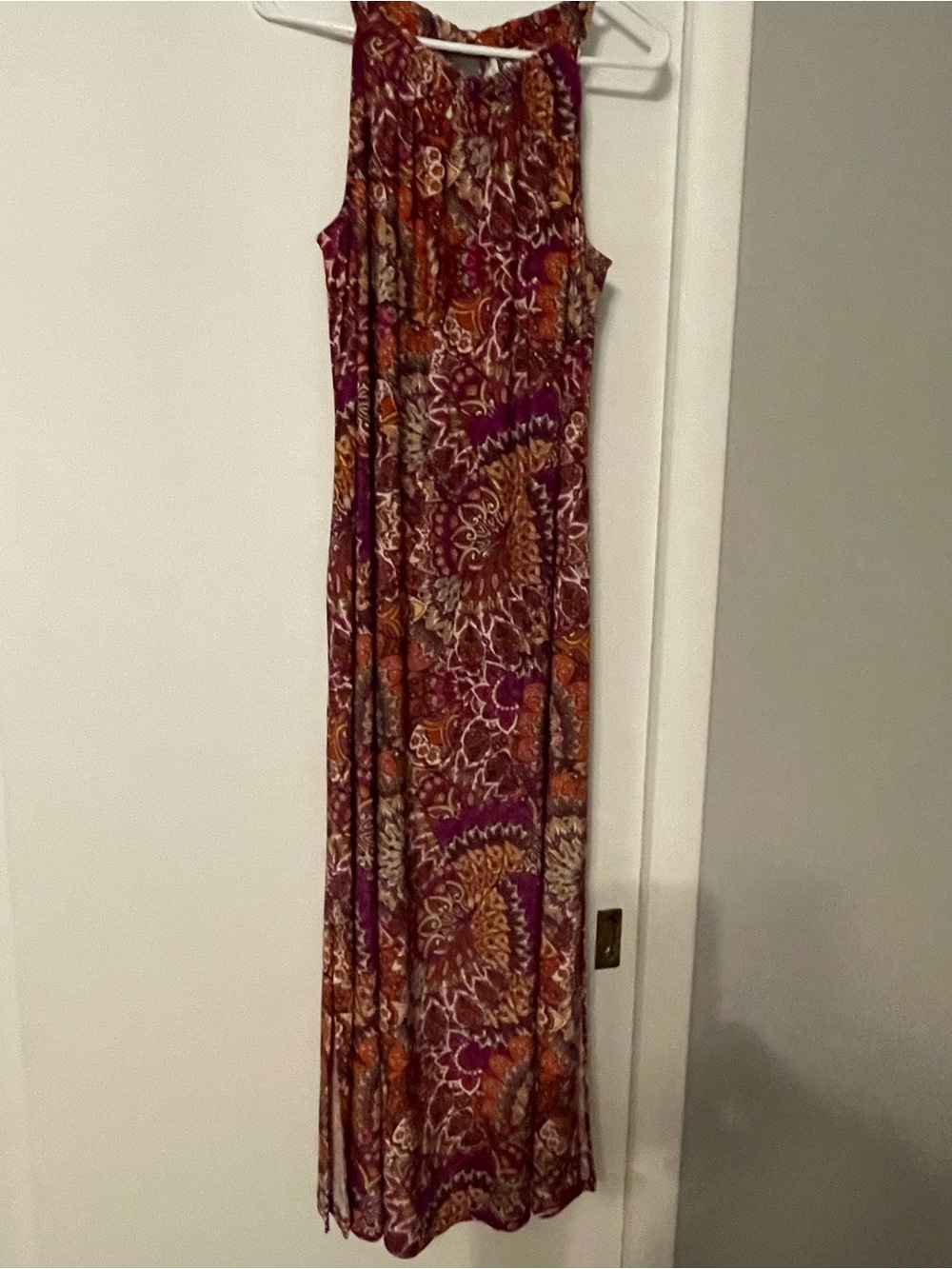 Sleeveless Purple and Orange Paisley Maxi Dress